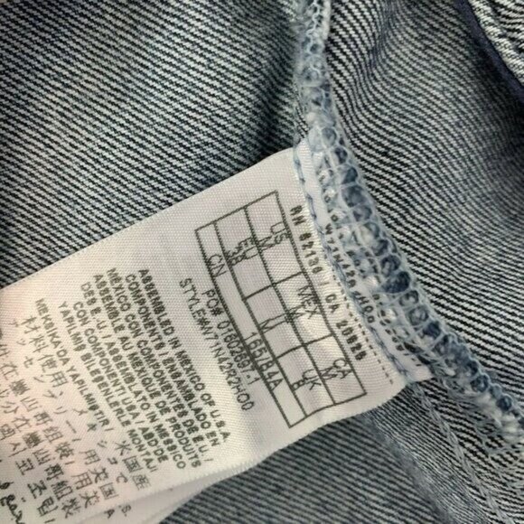 GUESS Originals Size M Asymmetric Denim Patchwork Bomber Jacket Jean - Picture 12 of 13